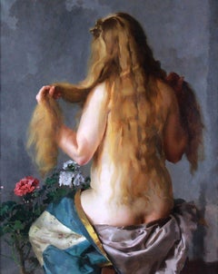 Ölgemälde auf Leinwand „jungfrau in rotem Haar“ von Josef Sejpka
