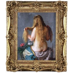 Huile sur toile jeune nu aux cheveux rouges par Josef Sejpka