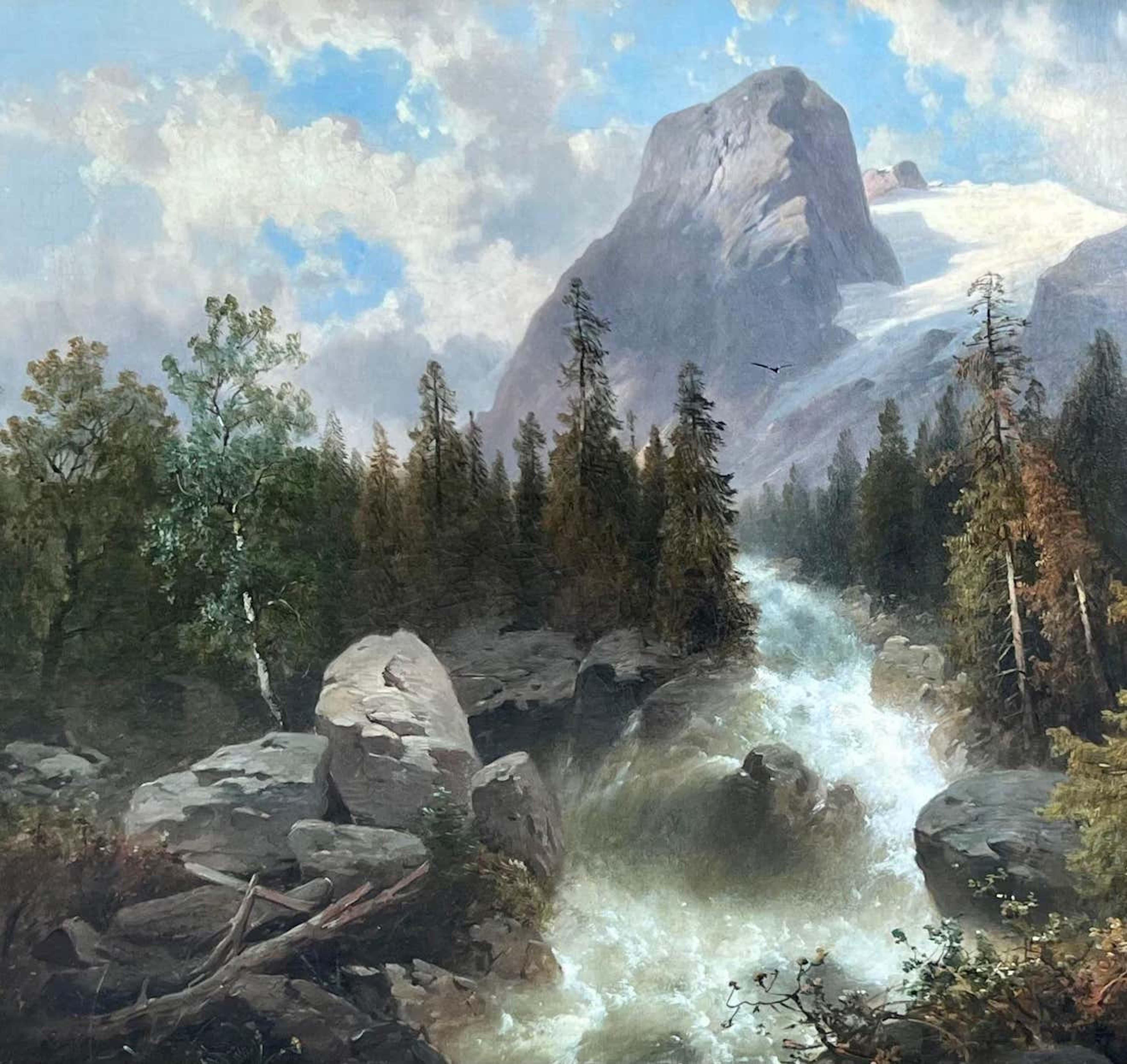 Le torrent de la rivière alpine - Painting de Josef THOMA