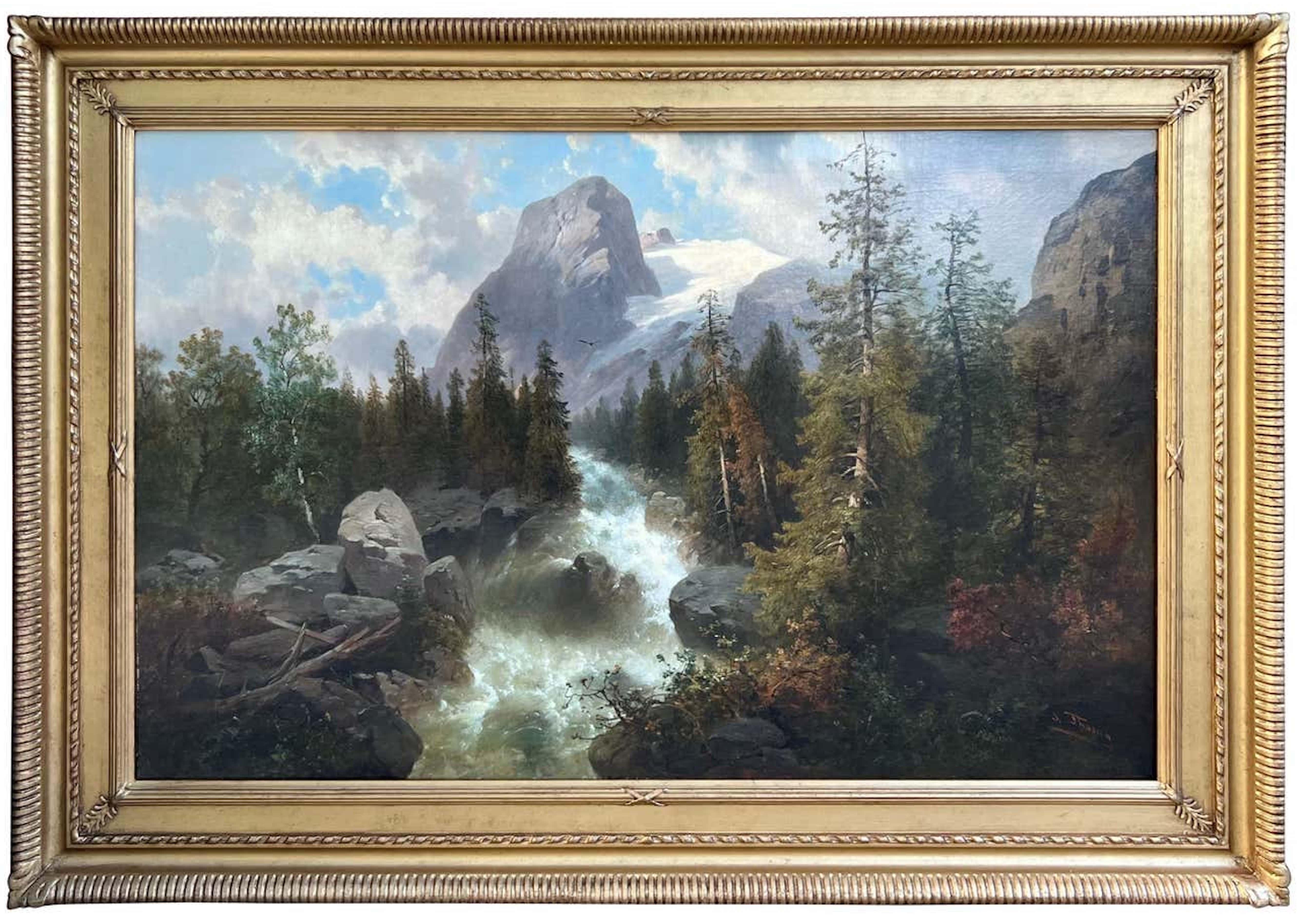 Landscape Painting Josef THOMA - Le torrent de la rivière alpine