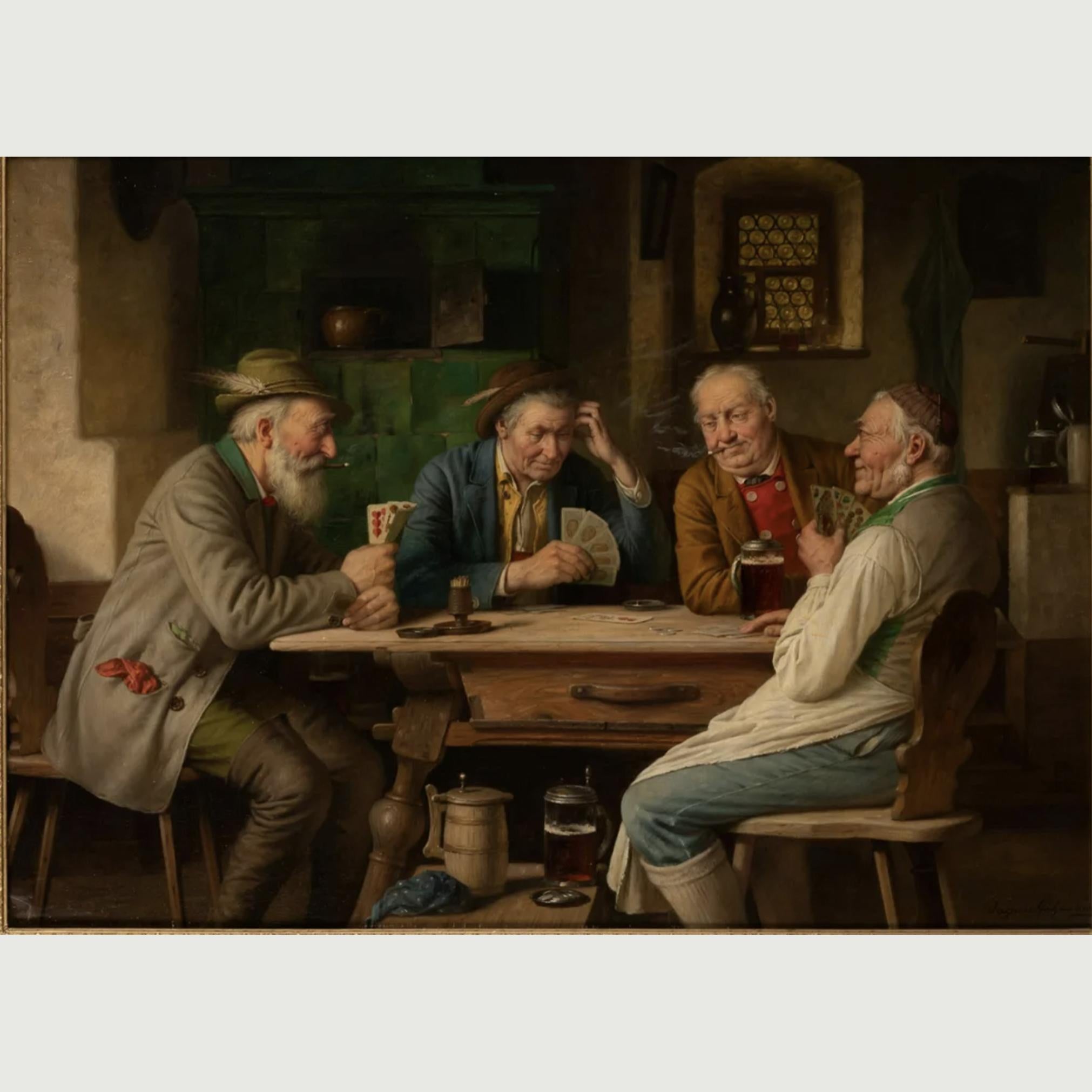 « Les joueurs de cartes » par Josef Wagner-Hhenberg (allemand, 1870-1938) - Marron Figurative Painting par Josef Wagner-Höhenberg