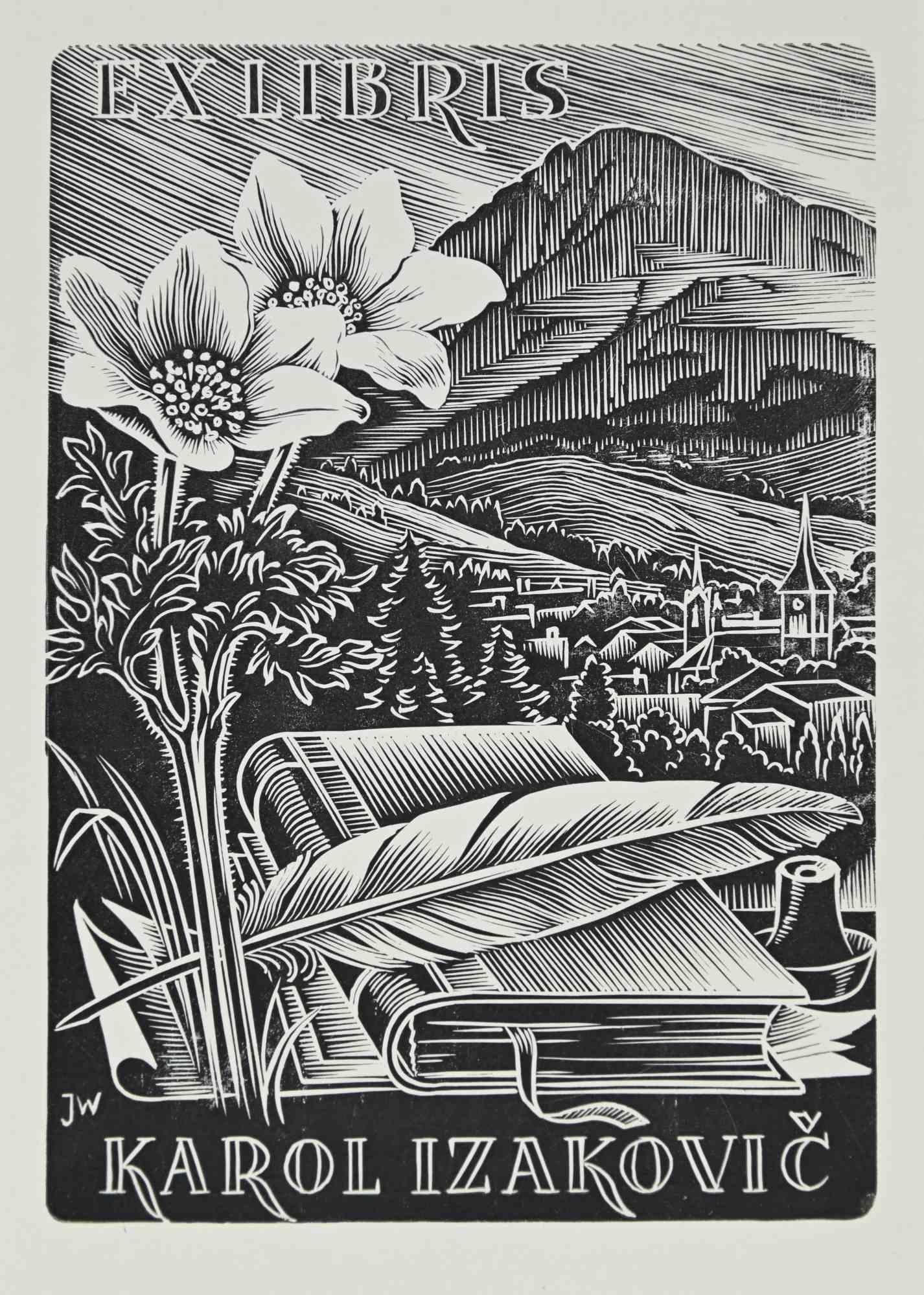 Ex Libris Karol Izakovic is an Artwork realized in 1982, by the Artist Josef Weiser (1914-1994).

Woodcut B./W. print on paper. Signed on plate and dated on back.

Good conditions.

The artist wants to define a well-balanced composition, through
