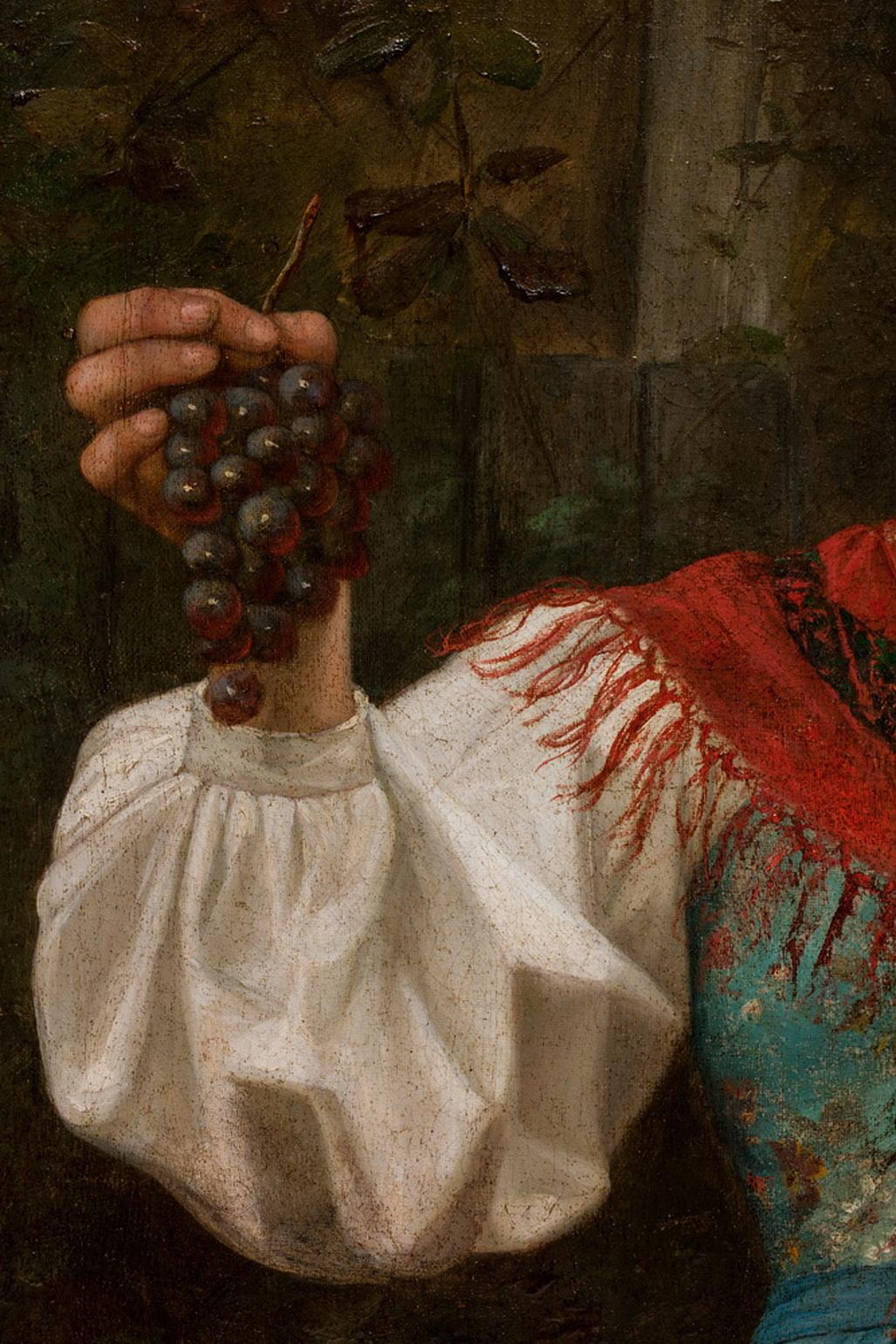 European Josef Wilhelm Suhs oil on canvas Hungarian woman with grapes For Sale