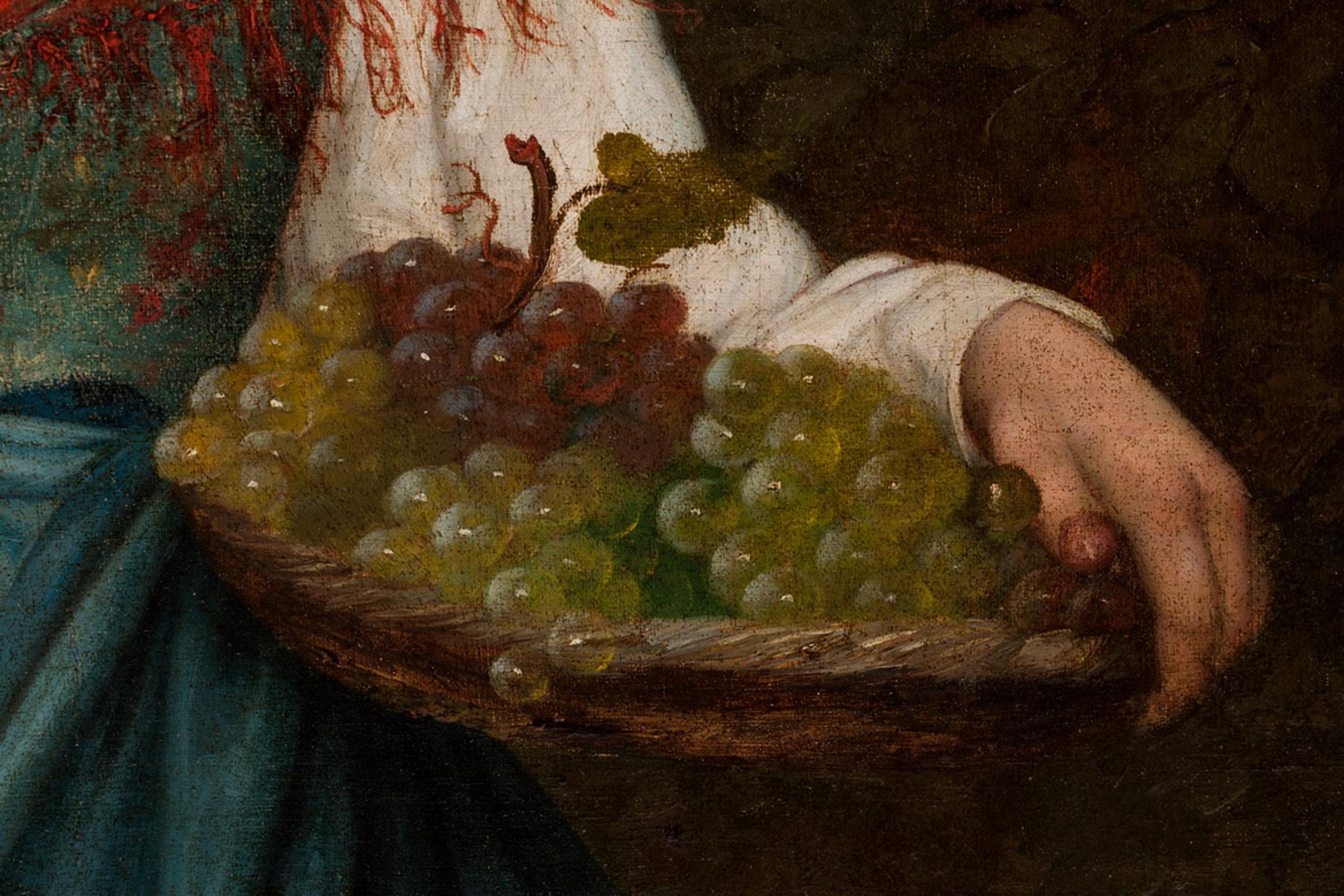 Oiled Josef Wilhelm Suhs oil on canvas Hungarian woman with grapes For Sale