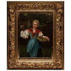 Josef Wilhelm Suhs oil on canvas Hungarian woman with grapes