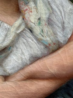 19. Jahrhundert Tschechisches Porträt einer Dame, junges Mädchen, roter Schal, lächelnd verschränkte Arme