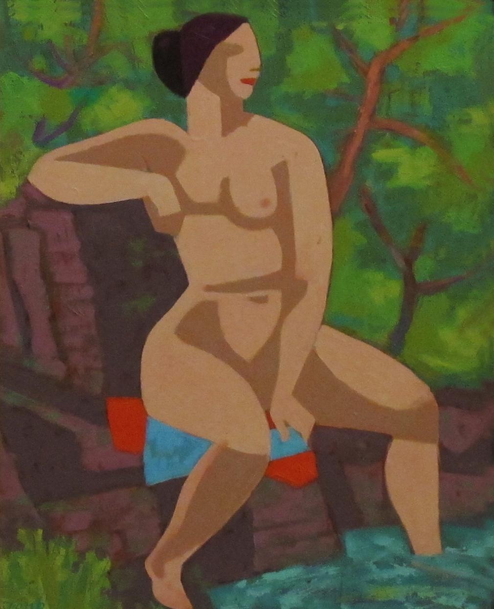 “Woman on the Rocks” - Painting by Josef Zenk