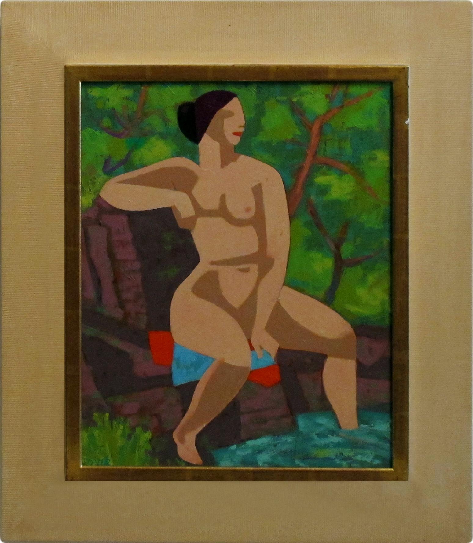 Abstract Painting Josef Zenk - Femme sur les rochers