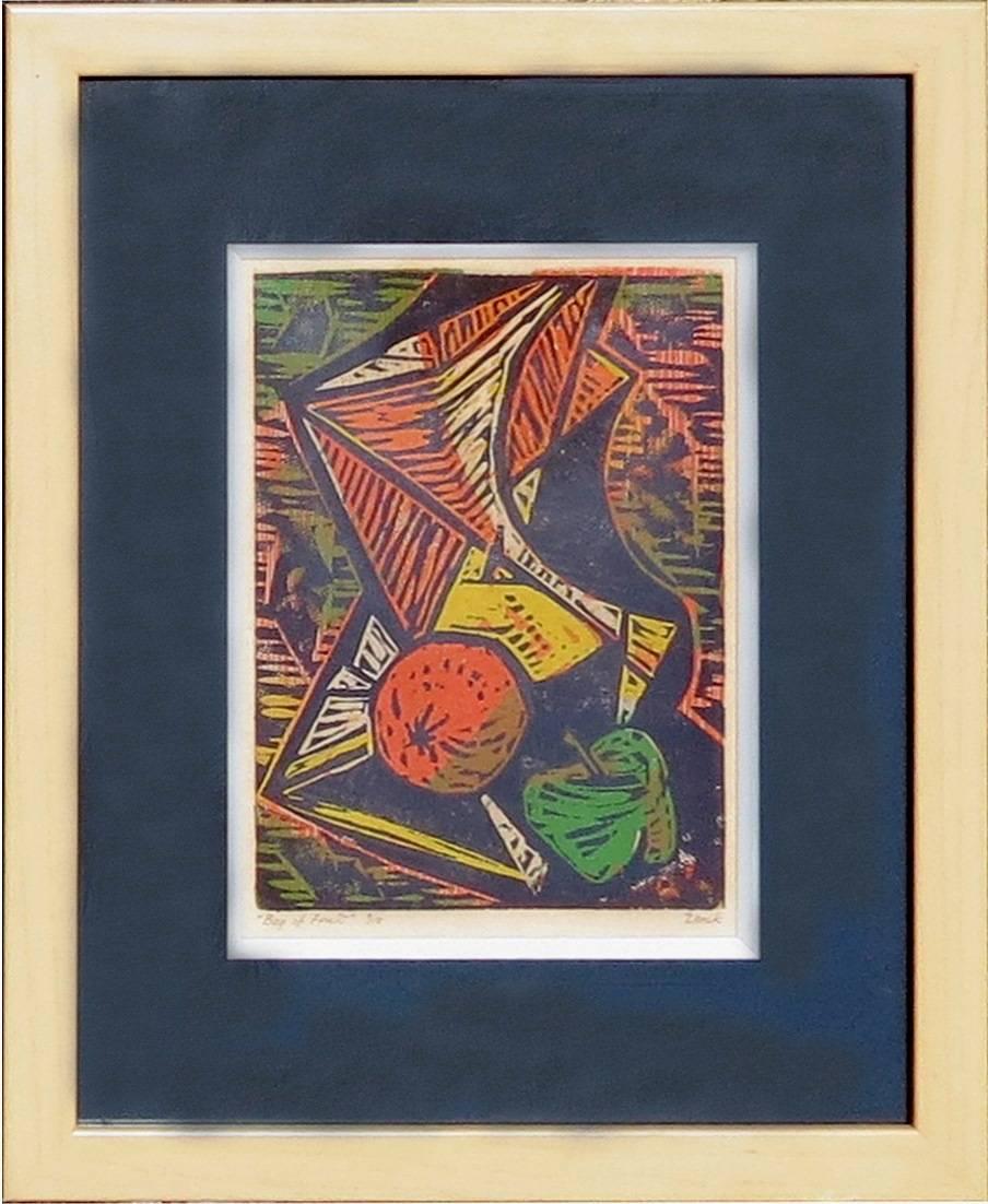 Josef Zenk Still-Life Print – ""Früchtetasche"   