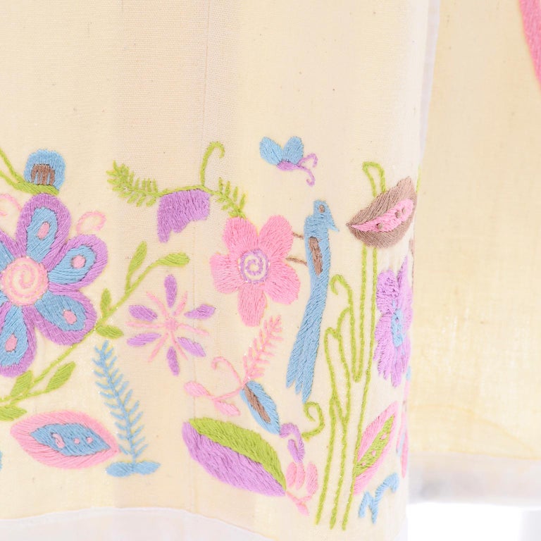 Josefa Vintage Cream Cotton Long Dress Embroidered Flowers Butterflies & Birds For Sale 6
