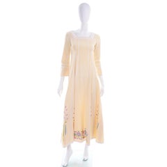 Josefa Vintage Cream Cotton Long Dress Embroidered Flowers Butterflies & Birds