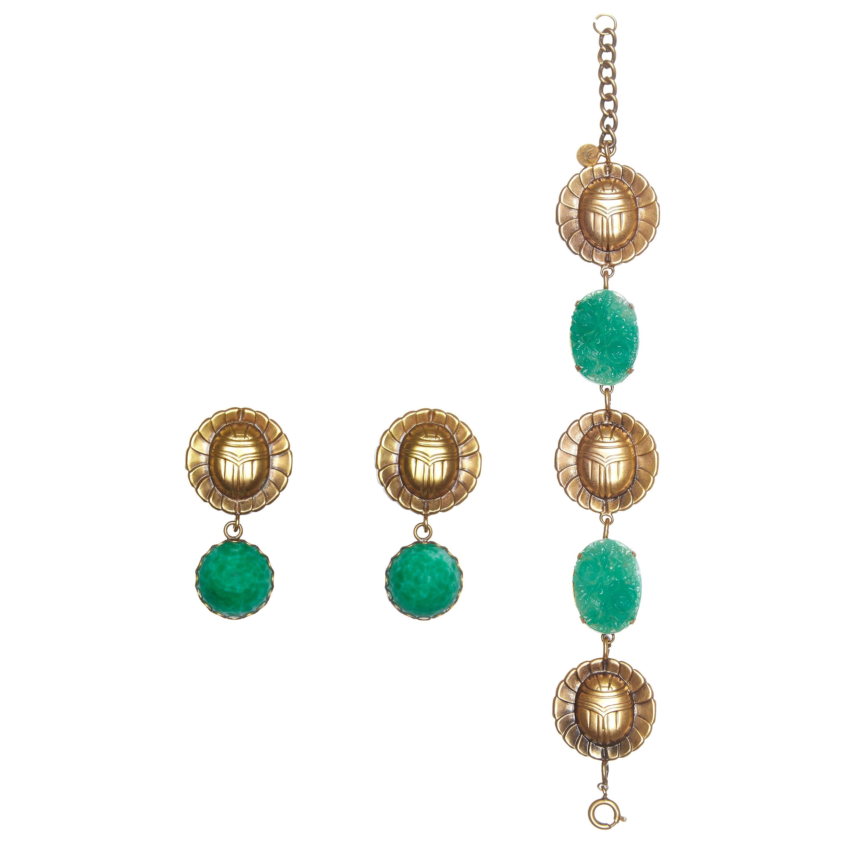 Joseff 1940s Juego de Pulsera y Pendientes con Escarabajo