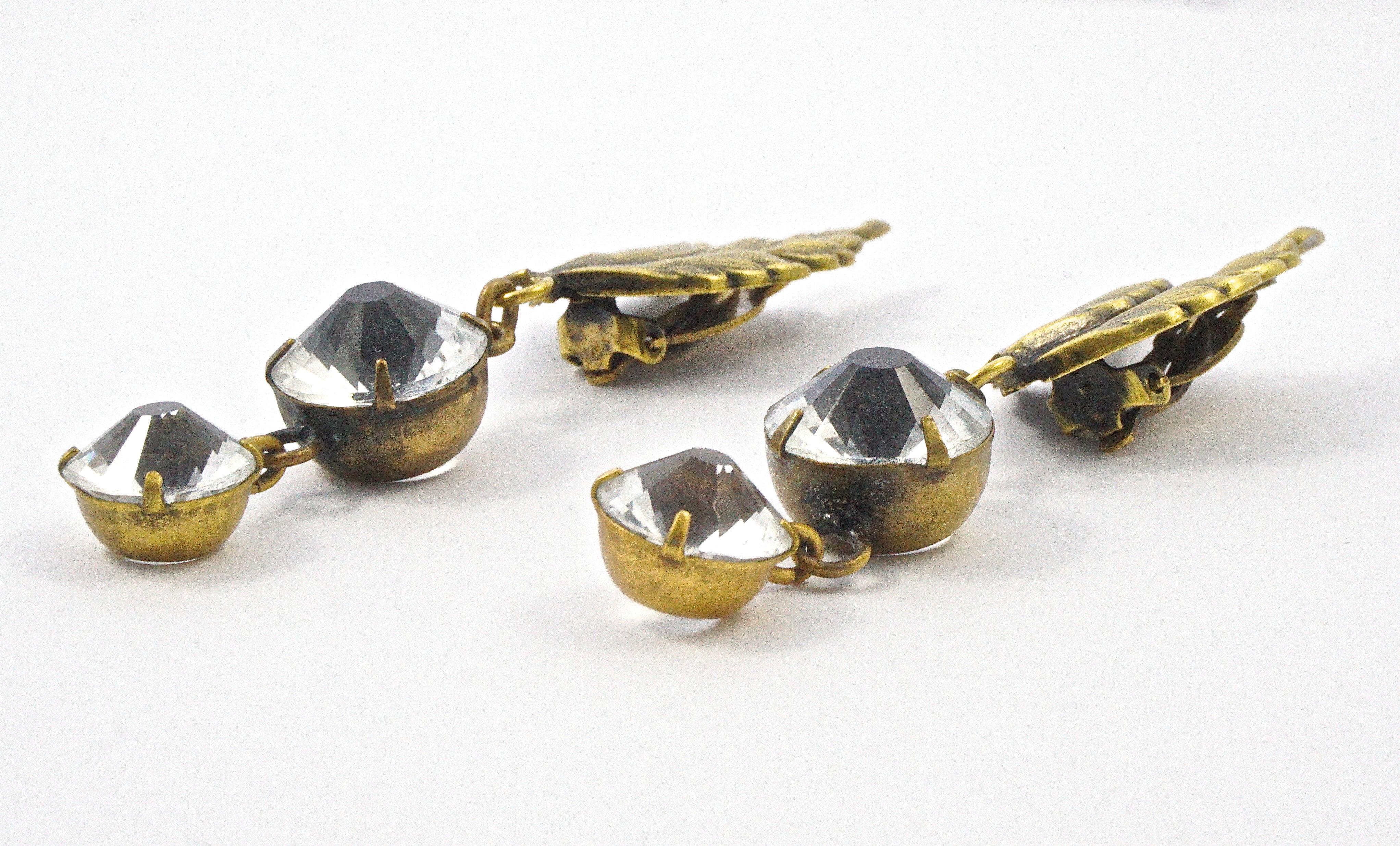 Joseff of Hollywood 1950s Gold Plated Clear Crystal Brooch and Clip On Earrings For Sale 6