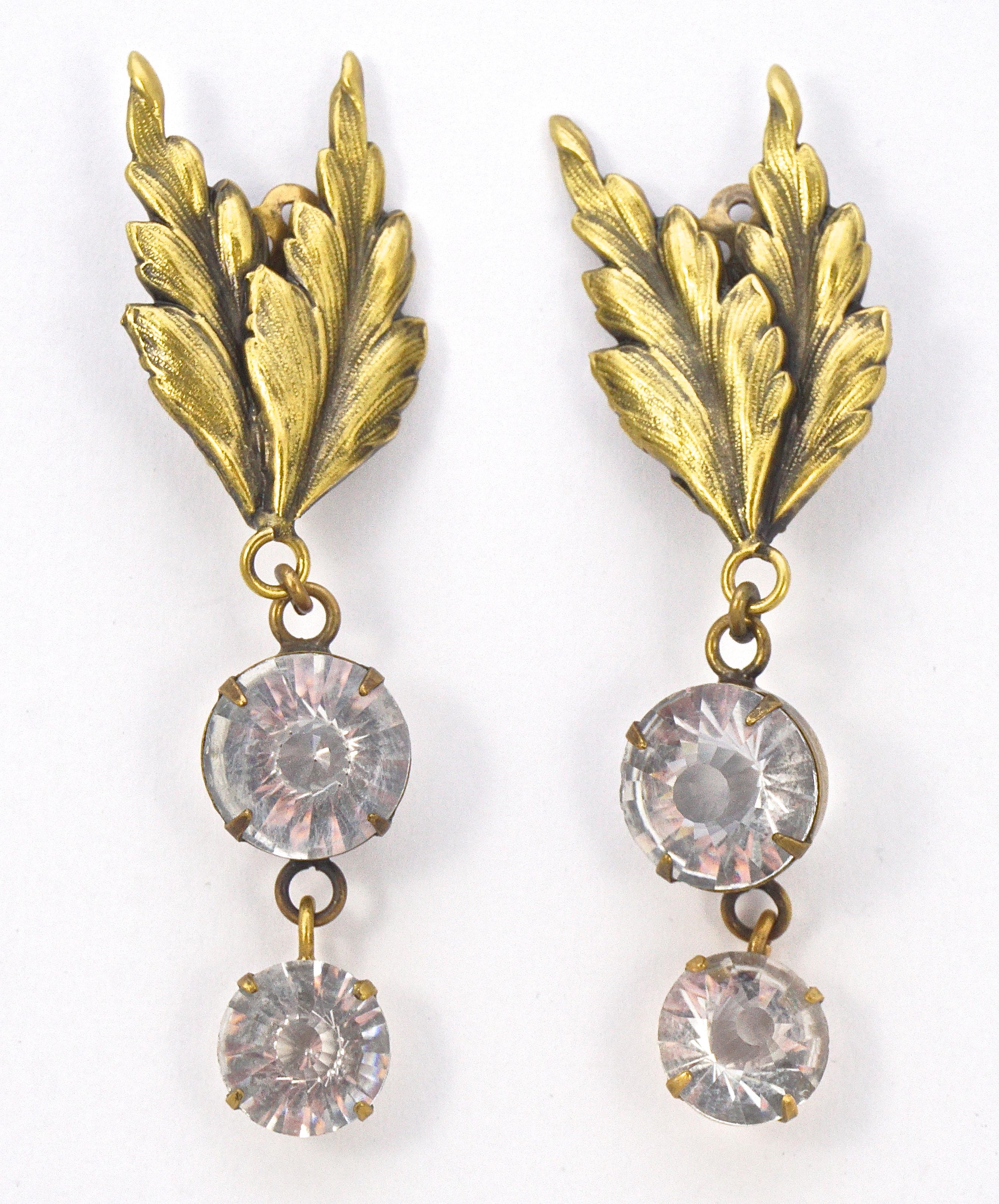 Joseff of Hollywood 1950s Gold Plated Clear Crystal Brooch and Clip On Earrings For Sale 3