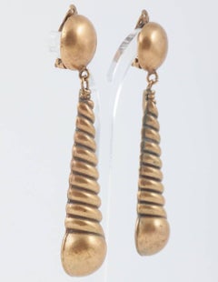 Joseff of Hollywood antiqued gilt long twist earrings 1960s
