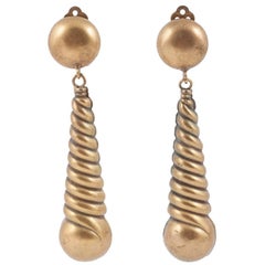 Vintage Joseff of Hollywood antiqued gilt long twist earrings 1960s