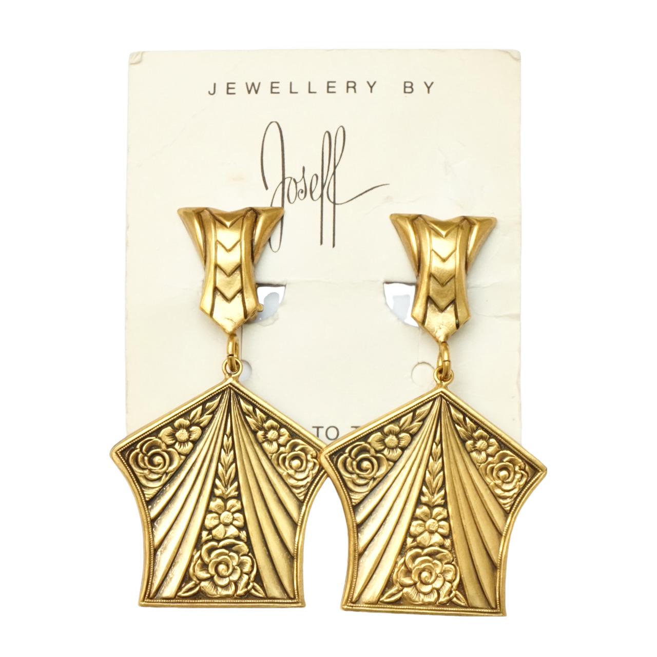 Joseff of Hollywood Gold Plated Floral Clip On Earrings circa 1940s For Sale 4