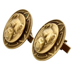 Joseff of Hollywood Gold Plated Round Bulldog Cufflinks