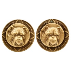 Joseff of Hollywood Gold Plated Round Bulldog Cufflinks