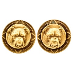 Retro Joseff of Hollywood Gold Plated Round Bulldog Cufflinks