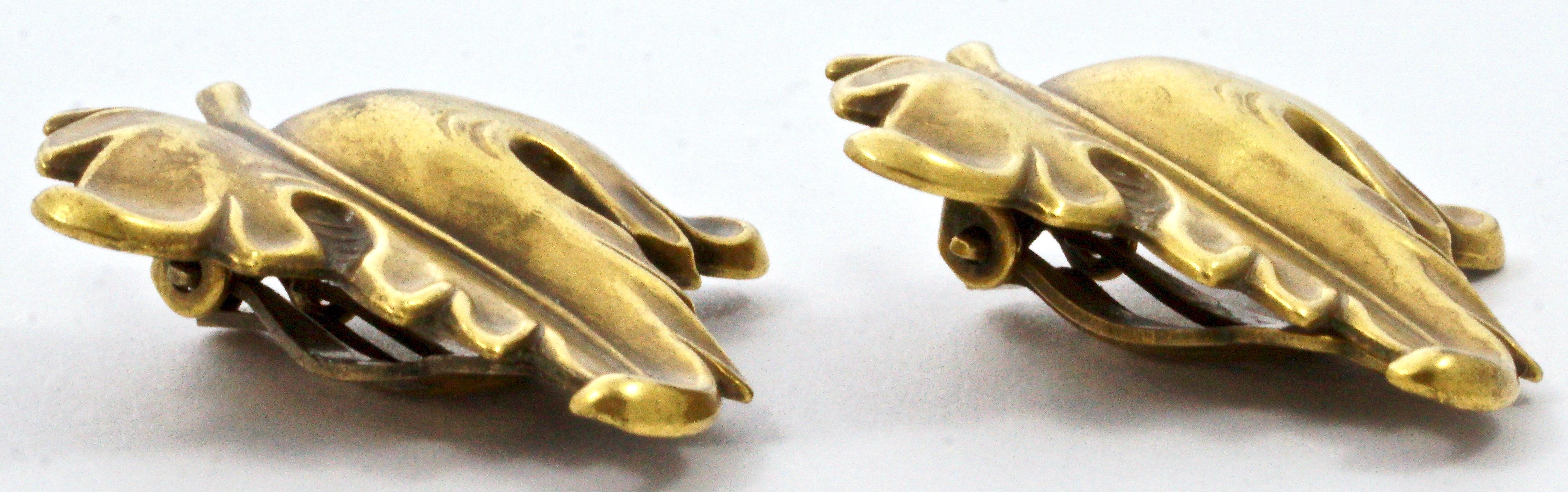 Joseff of Hollywood Gold Plated Antique Finish Leaf Clip On Earrings 1940s For Sale 1