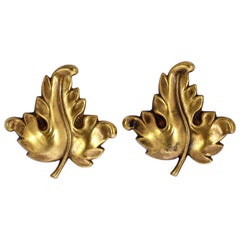 Joseff of Hollywood Gold Plated Antique Finish Leaf Clip On Earrings 1940s