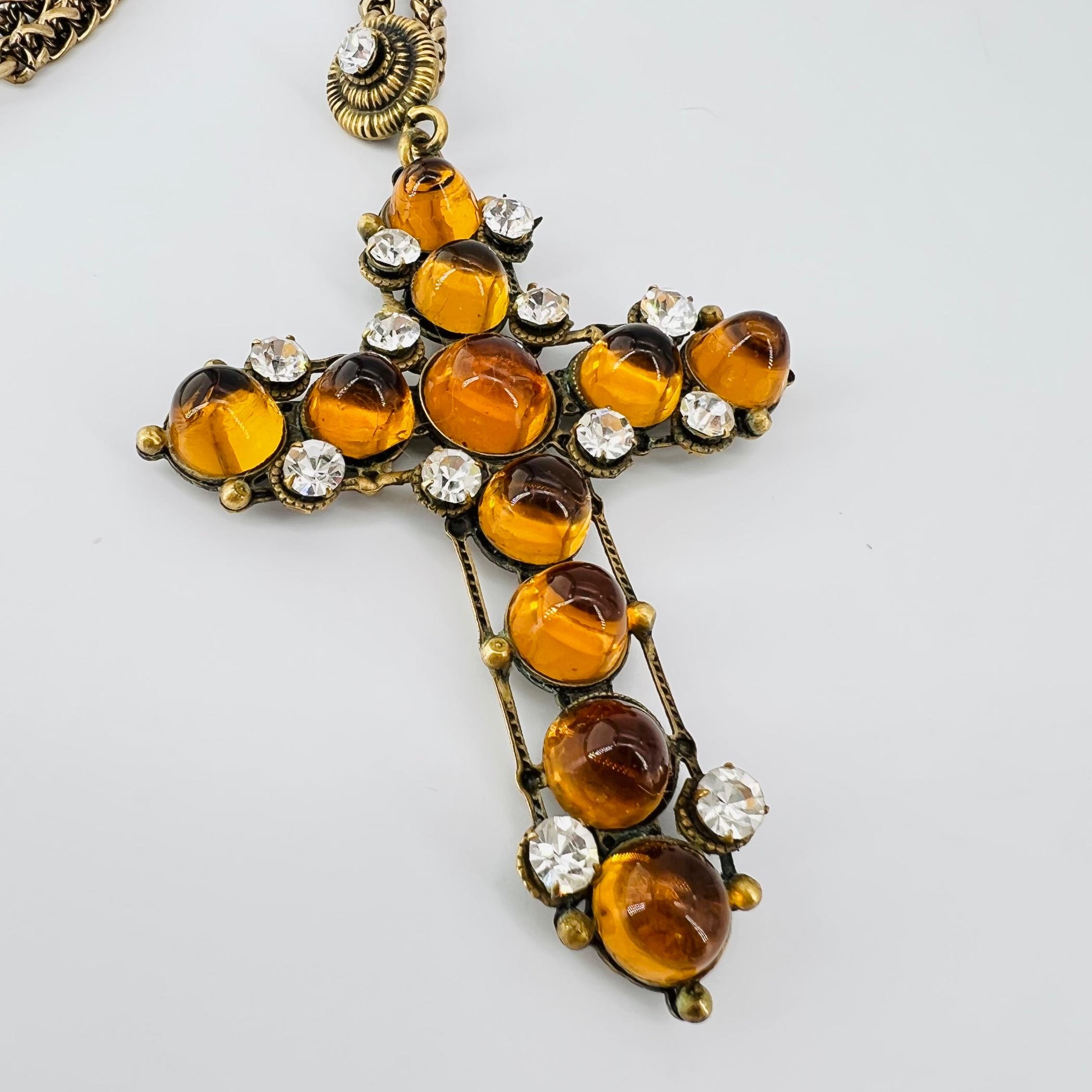 Interesting Modernist Vintage Cross Costume Jewelry Golden Necklace 3 -  Ruby Lane
