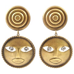 Retro Joseff of Hollywood Moon God Clip On Drop Earrings with Crystal Dangly Eyes