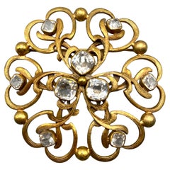 Joseff of Hollywood Russian Gold and Crystal Round Brooch