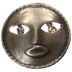 Joseff of Hollywood Silvered Moon Brooch pin