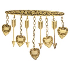 JOSEFF OF HOLLYWOOD – Vintage-Anhänger in Form eines großen goldenen Herzens mit Pfeil und Weinreben