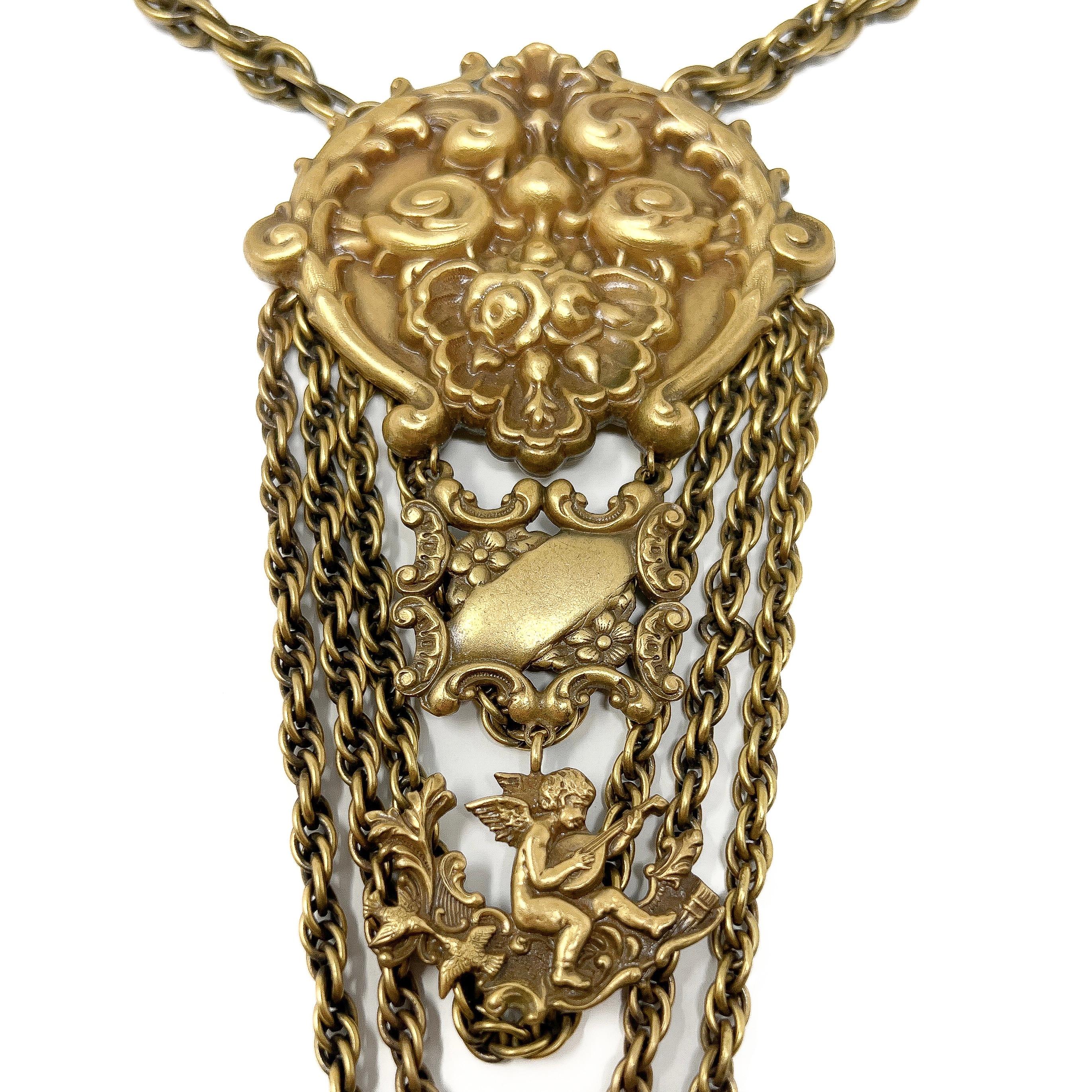This rare and impressive necklace was most likely created in the 1940s. It is by the renowned costume jeweller, Joseff of Hollywood.

Condition Report:
Excellent

The Details...
This necklace is made from the famous matte gold plate, which Joseff