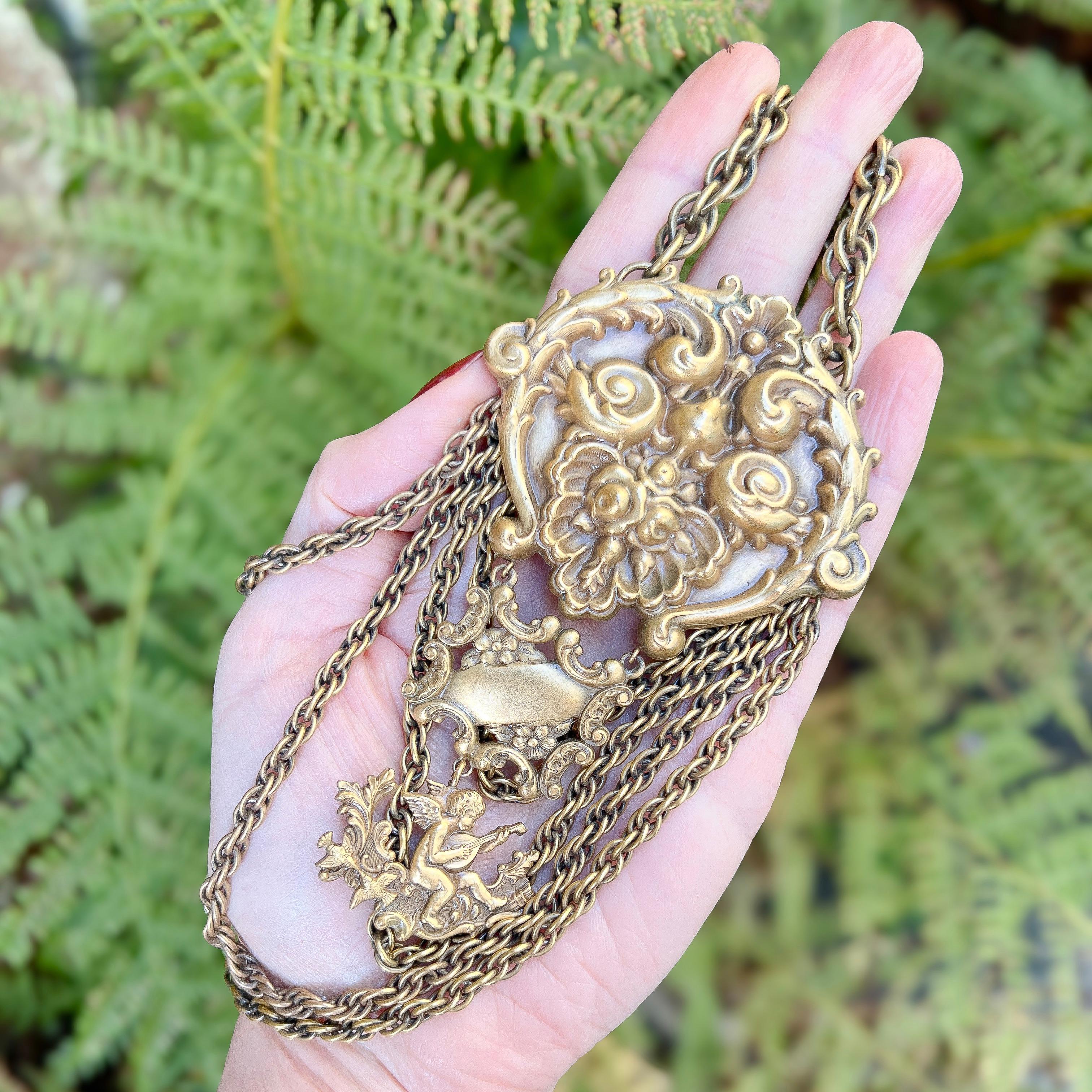 Joseff of Hollywood Vintage Rococo Inspired Cherub Necklace In Excellent Condition For Sale In Skelmersdale, GB