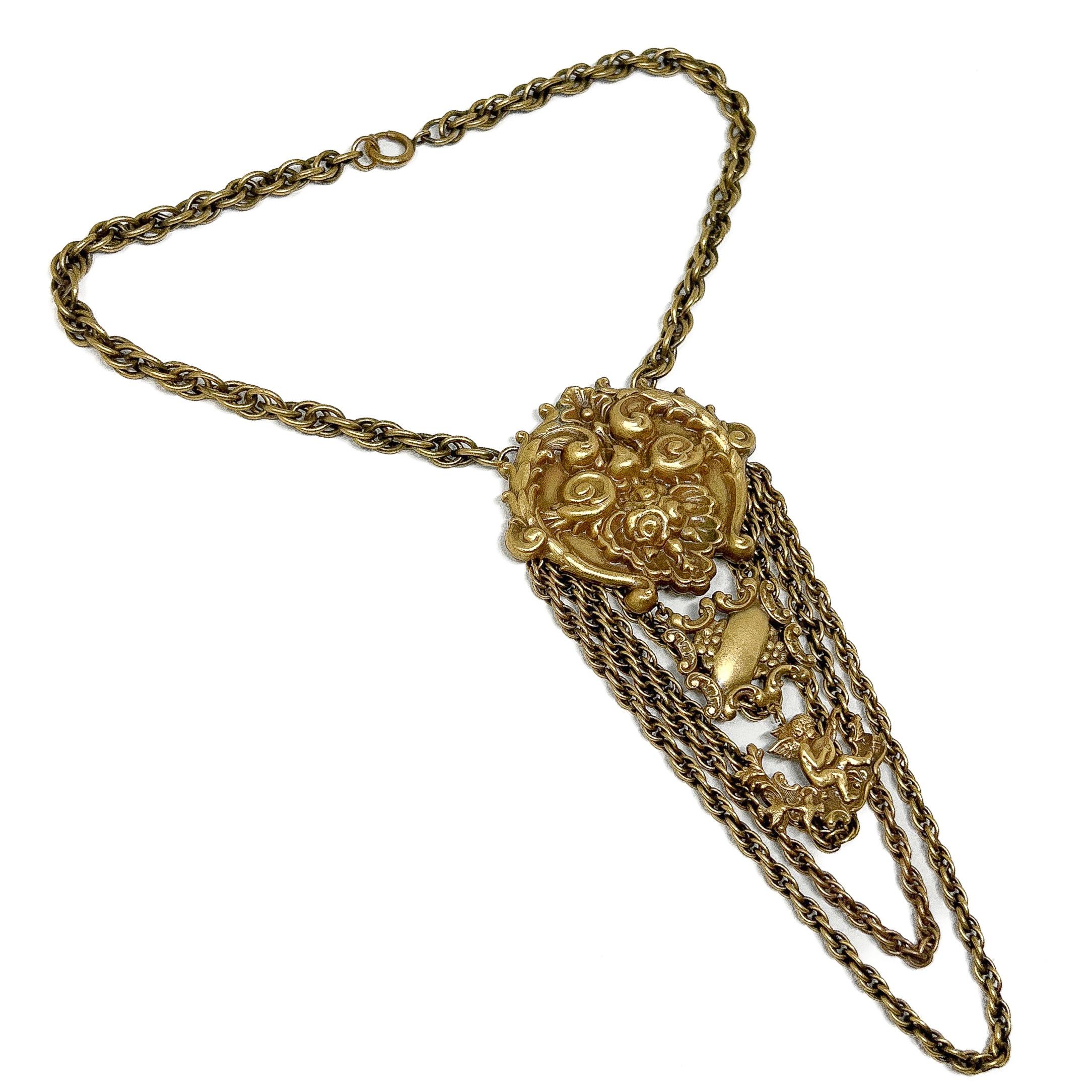 Joseff of Hollywood Vintage Rococo Inspired Cherub Necklace For Sale 1