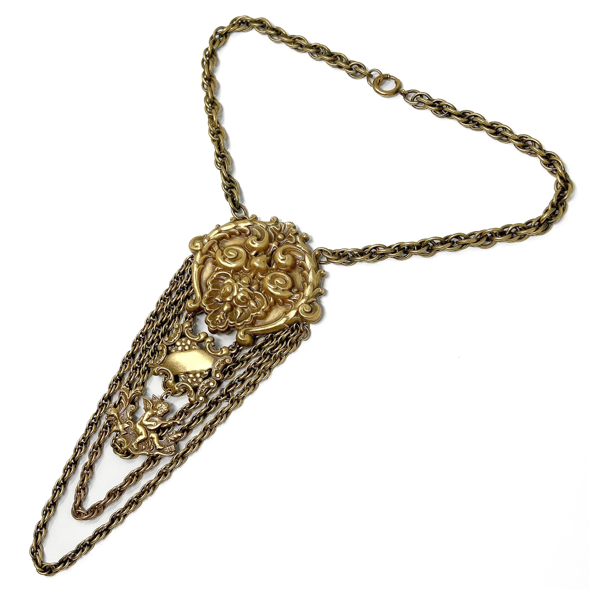 Joseff of Hollywood Vintage Rococo Inspired Cherub Necklace For Sale 2