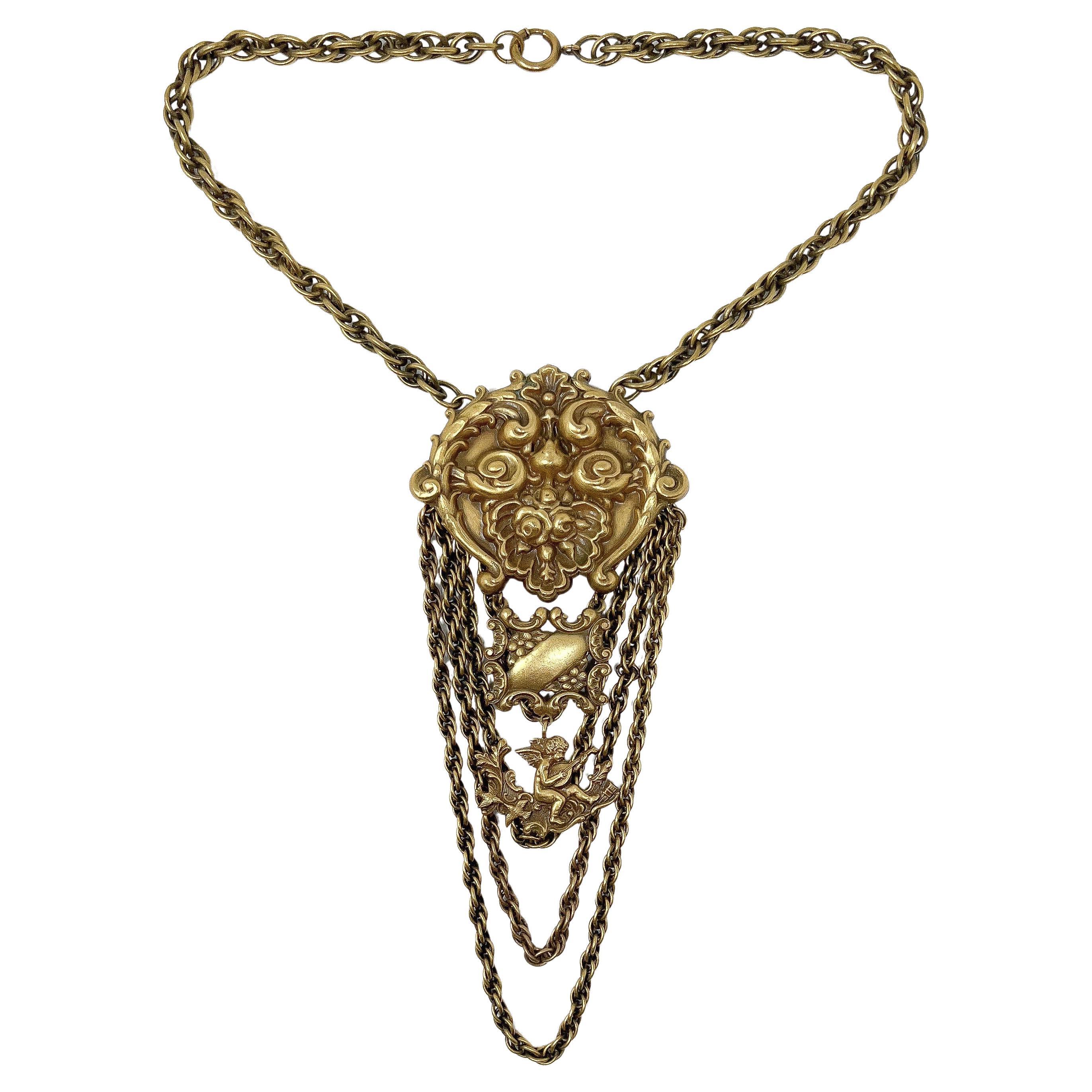 Joseff of Hollywood Vintage Rococo Inspired Cherub Necklace For Sale