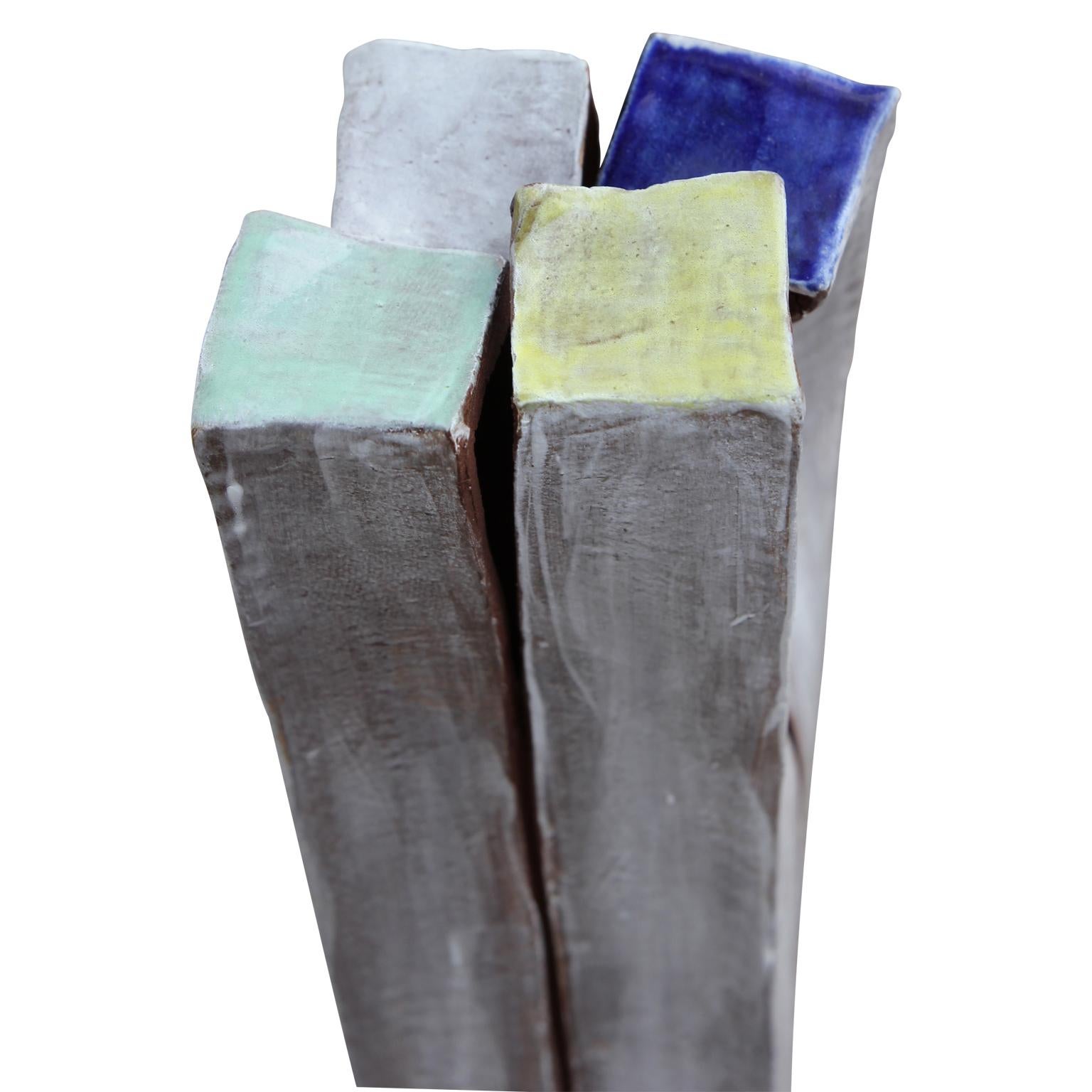 Minimalist style distressed glazed ceramic box created by Houston Contemporary artist Josefina Barassi who is apart of the Glassel School of Art in Houston Texas. She intentionally creates her boxes to look torn open or falling in on itself. The