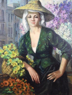 Blumenmarkt, schöne Frau, katalanisch, 1940er Jahre