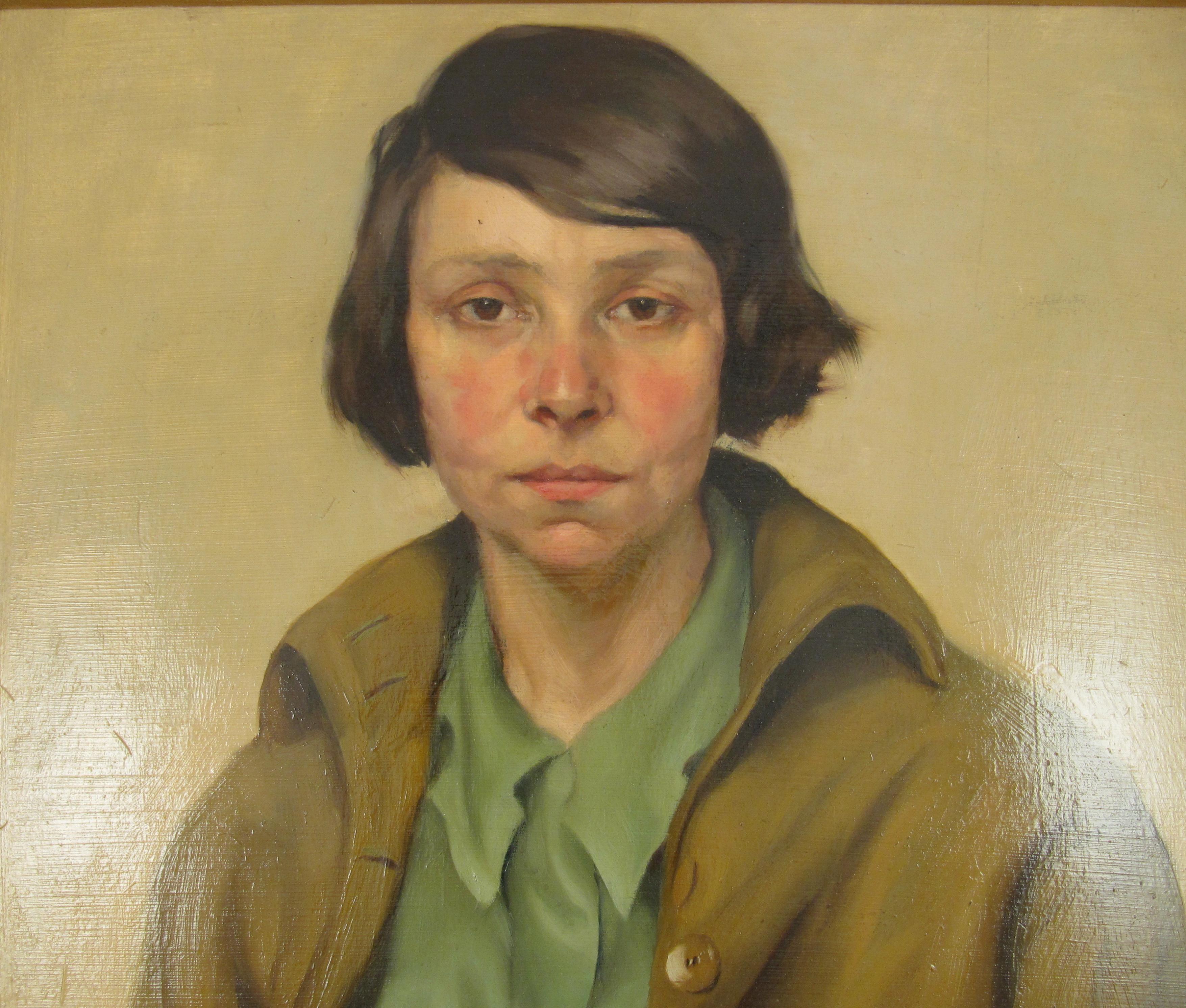 Josefine Batke - Koller (Austrian, 1897-1976) Jewish Brigadist Oil Painting 1936 - Brown Portrait Painting by Josefine Batke-Koller