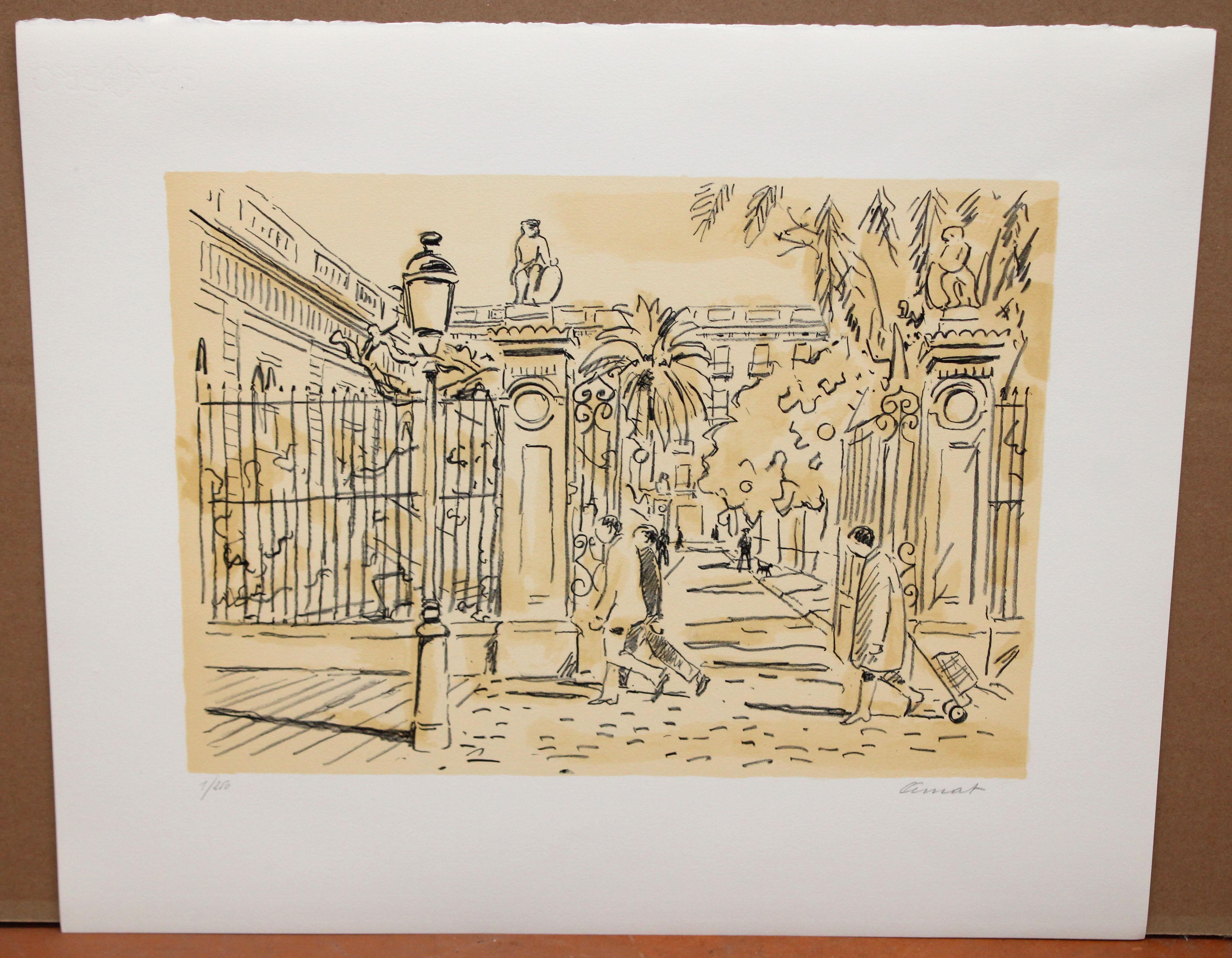 Litografia sobre papel - A las puertas del parque - Tiraje: 1/250 - Print de Josep Amat Pagès
