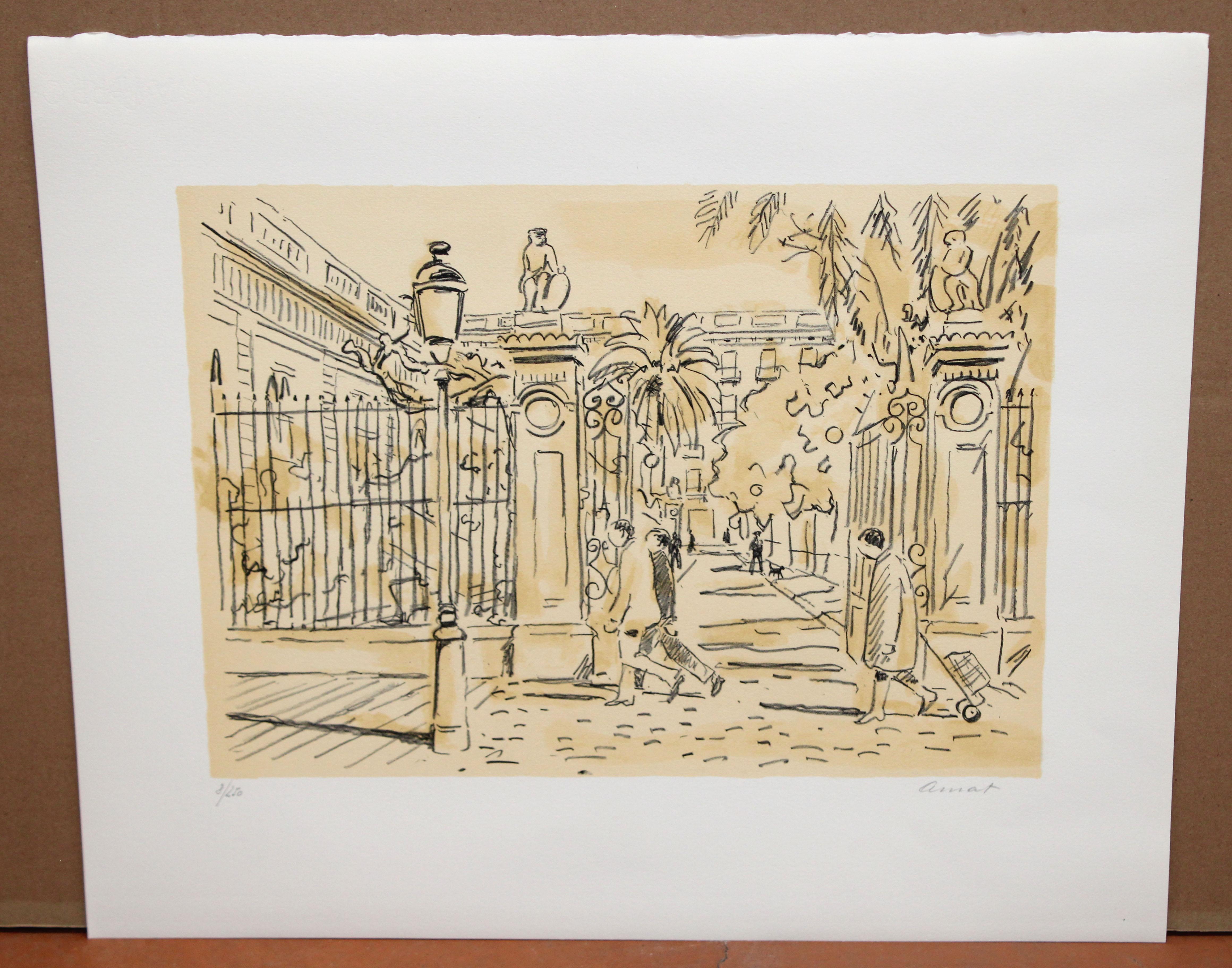 Litografia sobre papel - A las puertas del parque - Tiraje : 8/250 - Print de Josep Amat Pagès