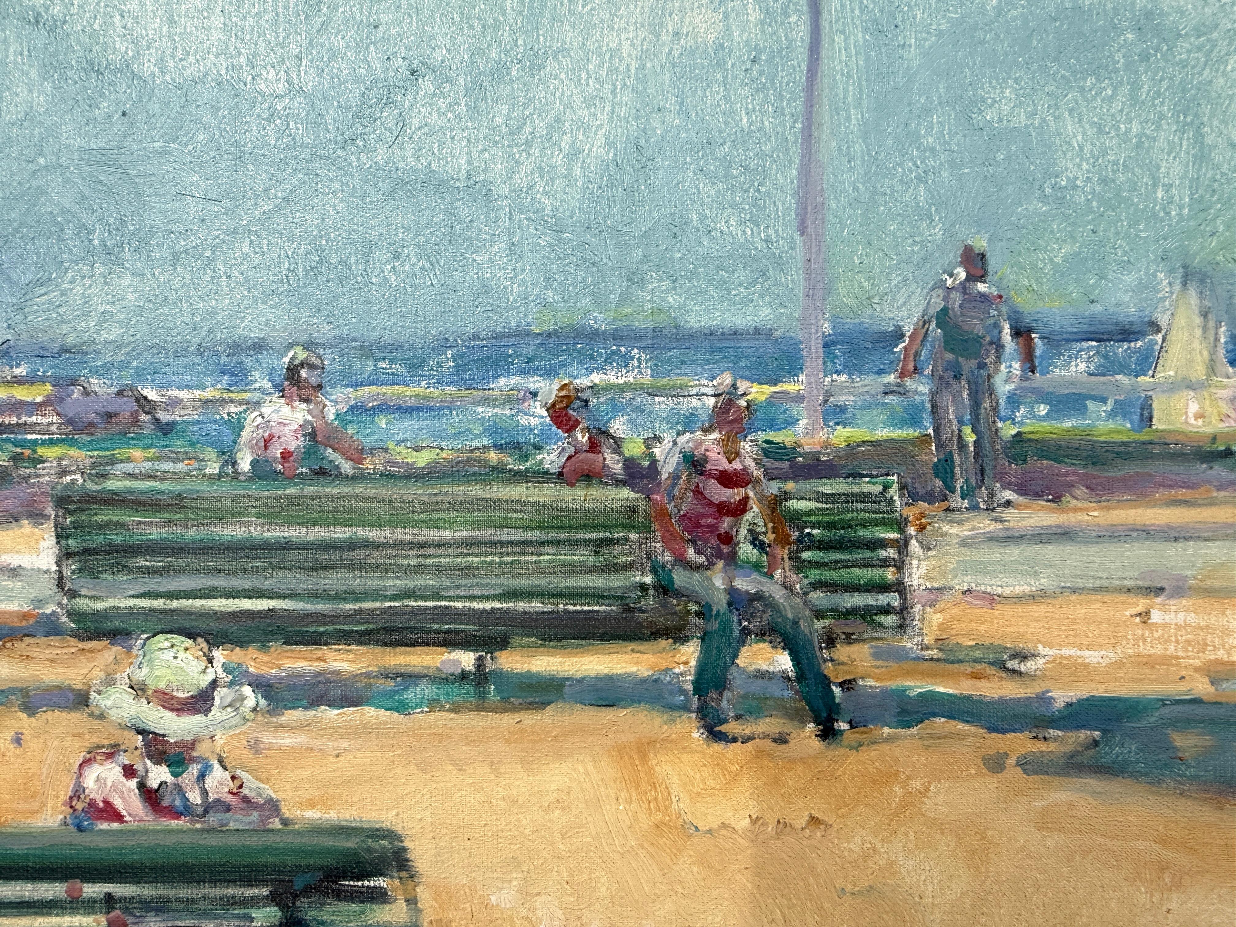 Promenade in Sant Feliu de Guíxols Spanien (Grau), Figurative Painting, von Josep Amat