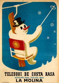 Original Vintage Skiing Poster La Molina Telesqui De Costa Rasa Snowman Spain