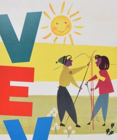 Vevey Suiza en verano cartel vintage original de Josep Artigas Ojeda