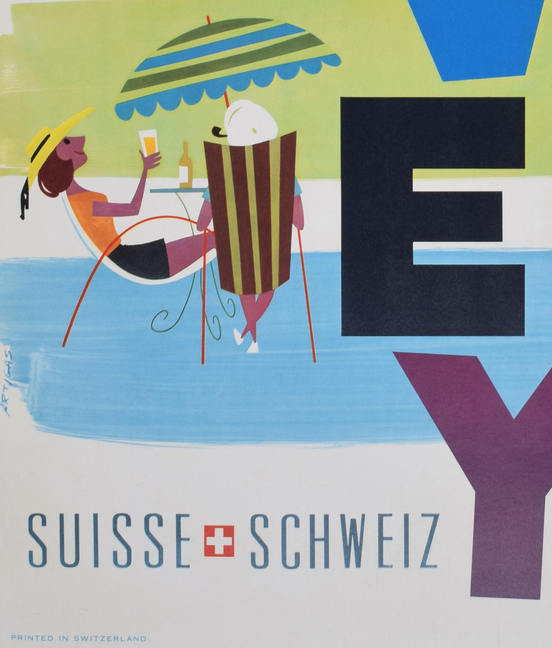 Vevey Suiza en verano cartel vintage original de Josep Artigas Ojeda en venta 3