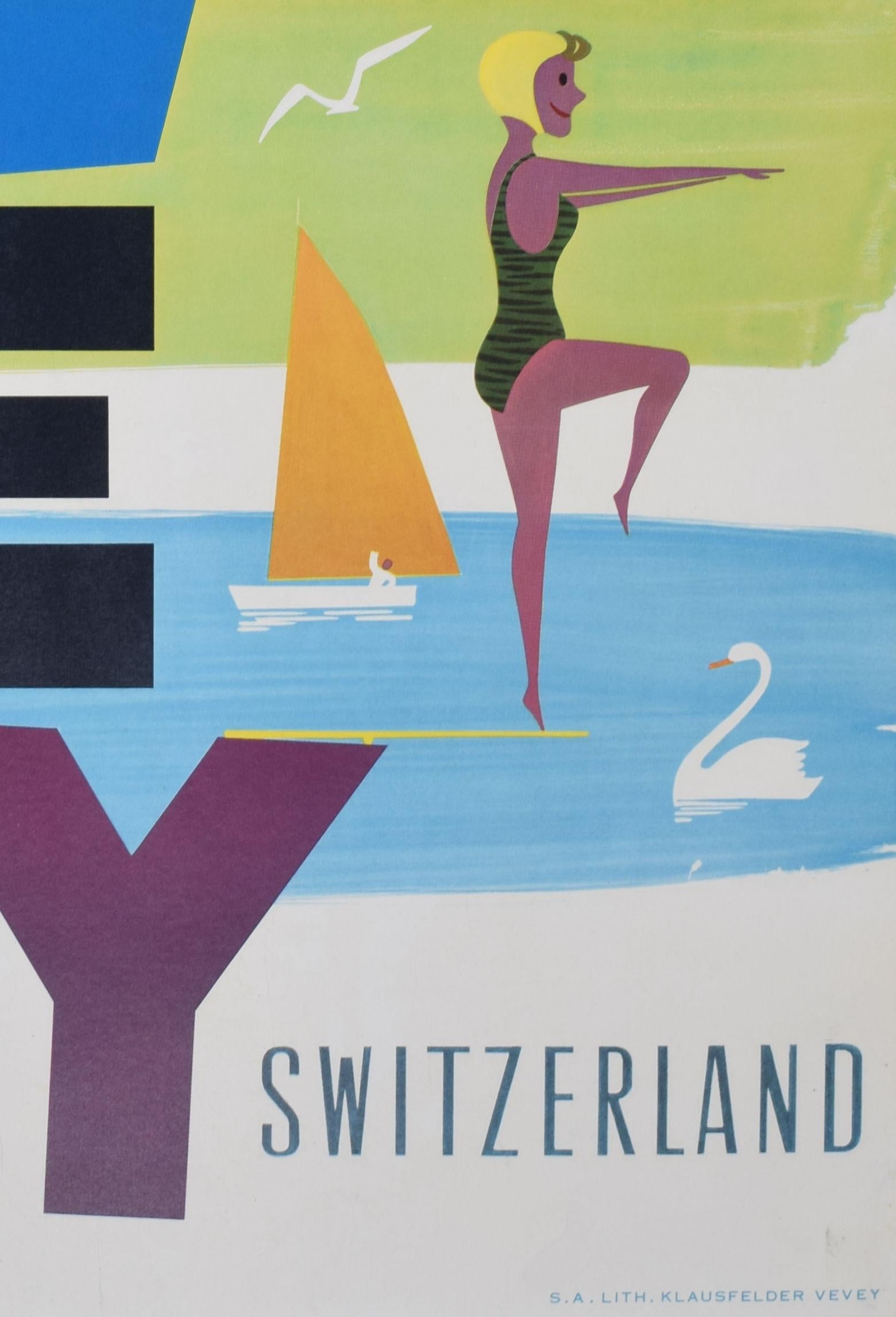 Vevey Suiza en verano cartel vintage original de Josep Artigas Ojeda en venta 4