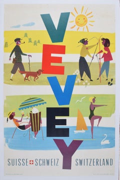 Vevey Suiza en verano cartel vintage original de Josep Artigas Ojeda