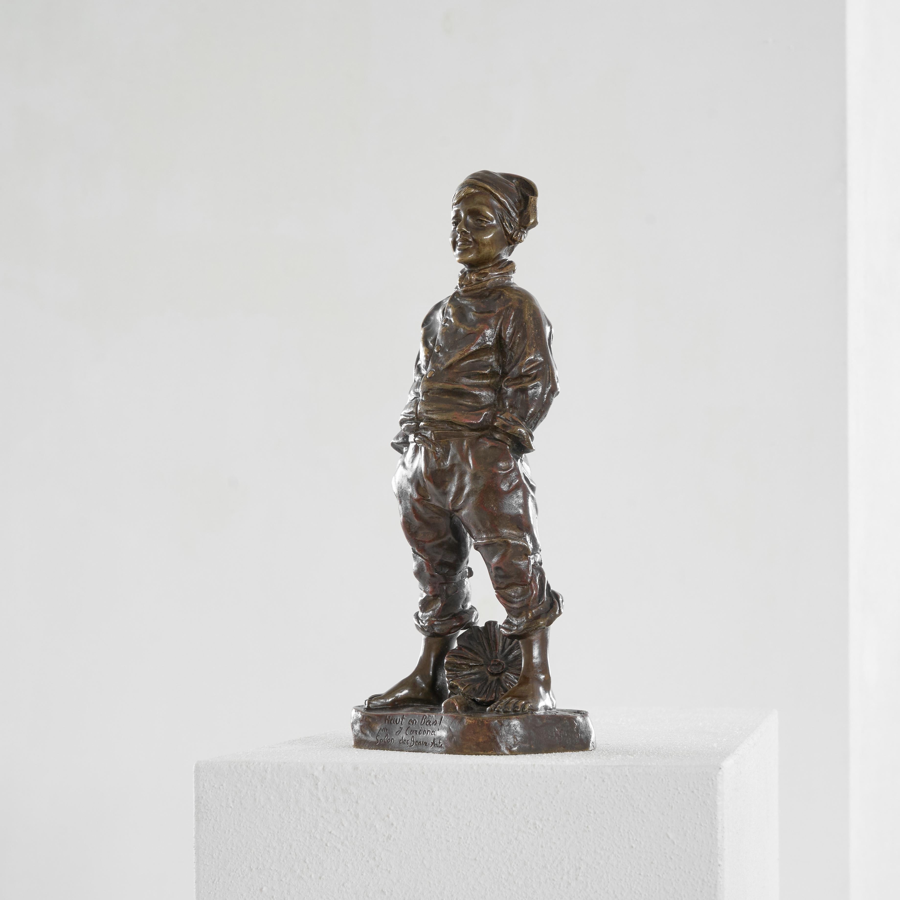Josép Cardona i Furró bronze sculpture of a boy. Spain, late 19th Century / early 20th century.

This is a bronze sculpture of a boy, made by famous Spanish sculptor Josép Cardona i Furró (1878-1922). Cardona was a good friend of Pablo Picasso and