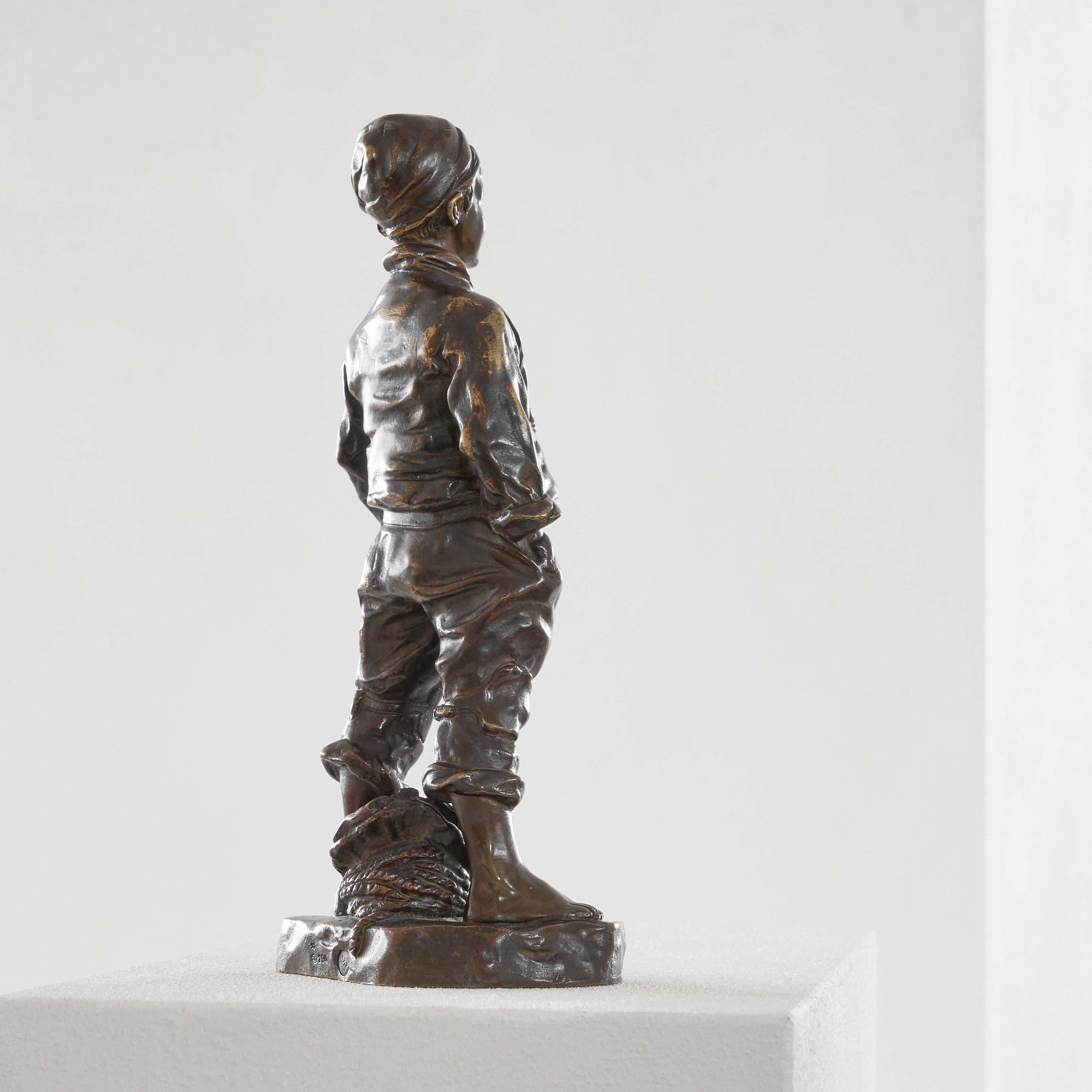 Arts and Crafts Josép Cardona i Furró Bronze Sculpture of a Boy For Sale