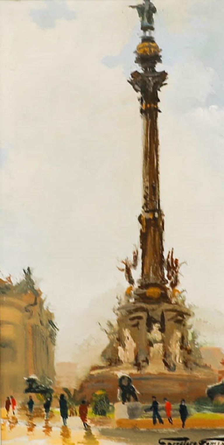 Josep Carretero Gomis (1905-1996) - Olio incorniciato, Veduta del Monumento di Colombo in vendita 1